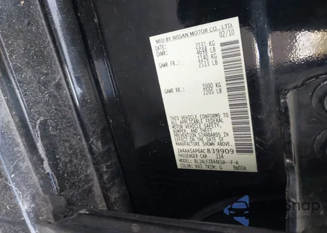 2010 Nissan Maxima 3.5 Sv z USA, uszkodzony, nr VIN 1N4AA5AP6AC839909